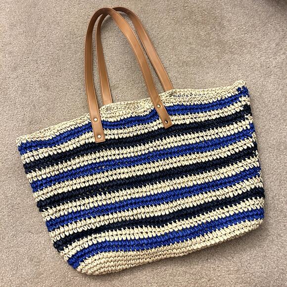 Mark & Graham Resortwear Colorful Stripe Straw Beach Slouchy Summer Tote Bag - Picture 4 of 10